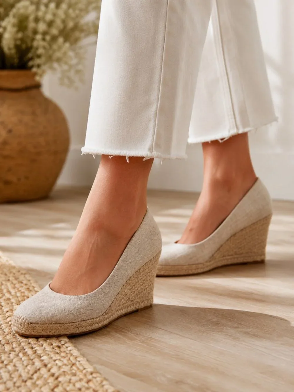 EUC J.Crew Seville Metallic Shimmer Canvas Jute Wedge Espadrilles Shoes Sz 8.5 M